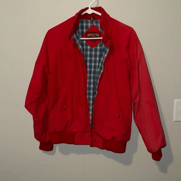 Vintage 80s American Eagle Barn Jacket Red Plaid Linging Pockets Zip FUC Flaw - Picture 1 of 16